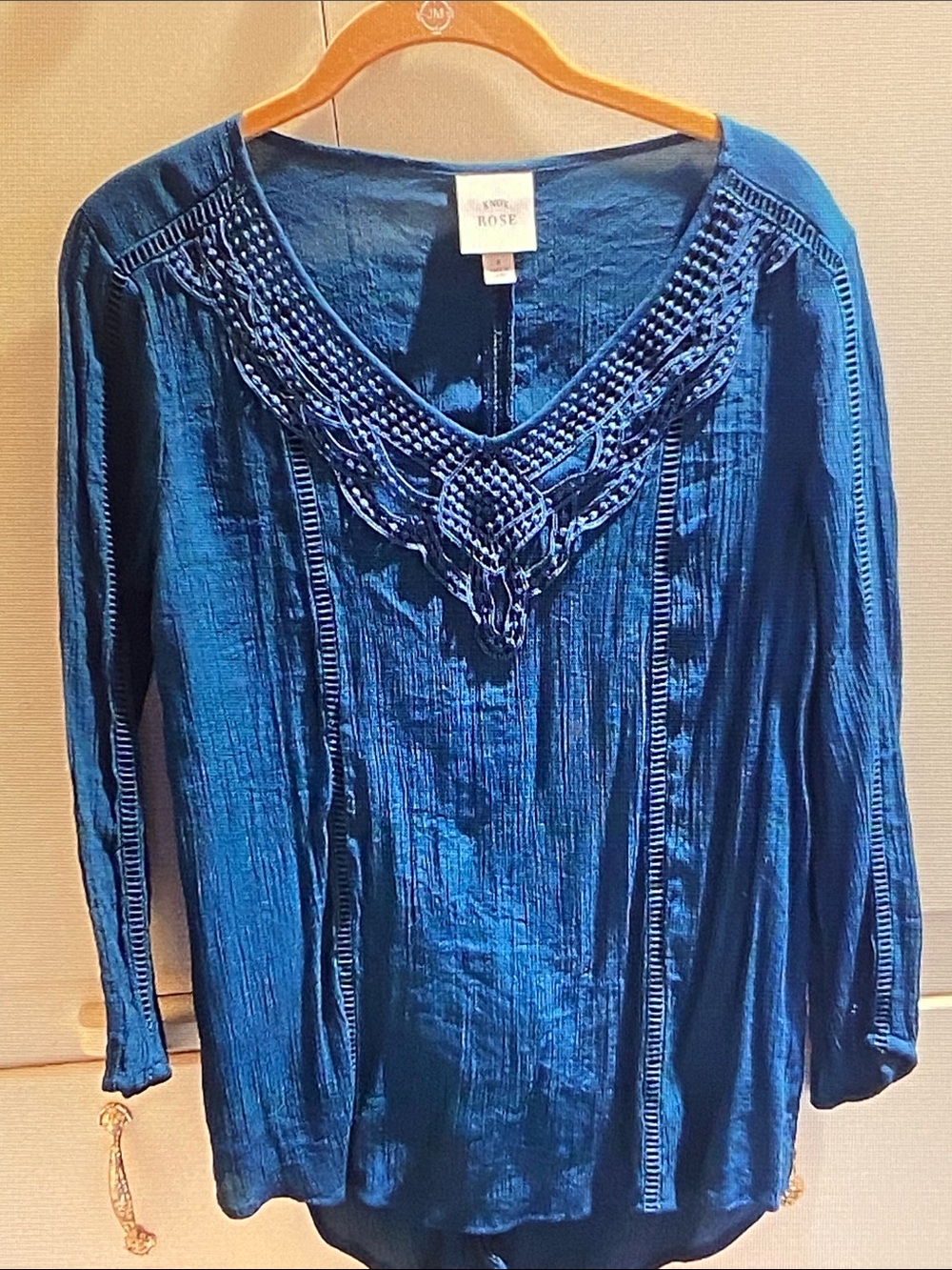 Knox Rose Teal Beaded V-Neck Tunic Top